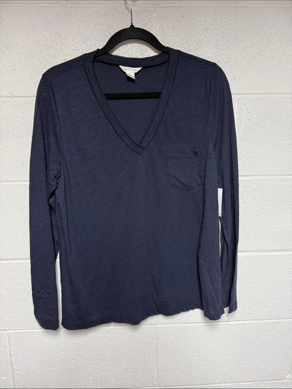 Caslon Women’s Long Sleeve Vneck Navy Night  Tee Sz Large